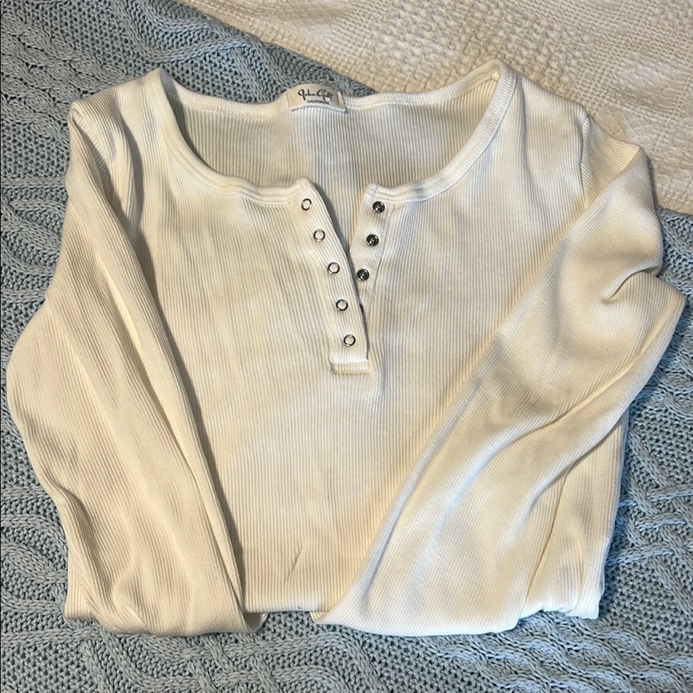Women's White Henley Top